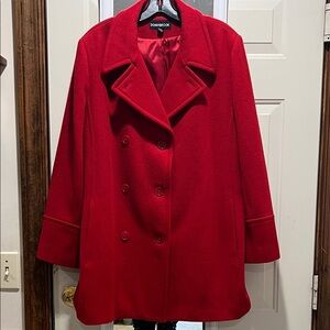Downbrook Women's Vibrant Red Pea Coat 100% wool